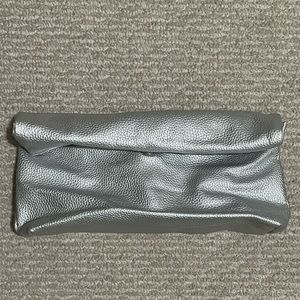 EVER NEW Silver faux leather roll up clutch